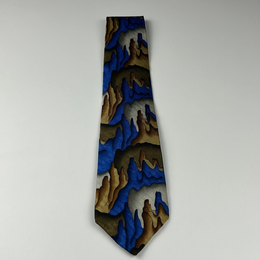 Vintage 1996 J. Garcia Moon Mountain Blue Abstract 100% Silk Tie USA